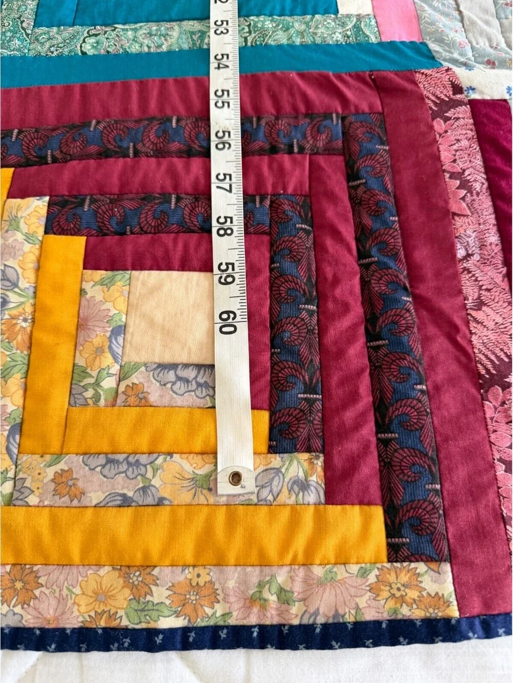 Handmade Log Cabin Quilt Vintage Patchwork Colorful Cotton Throw 54